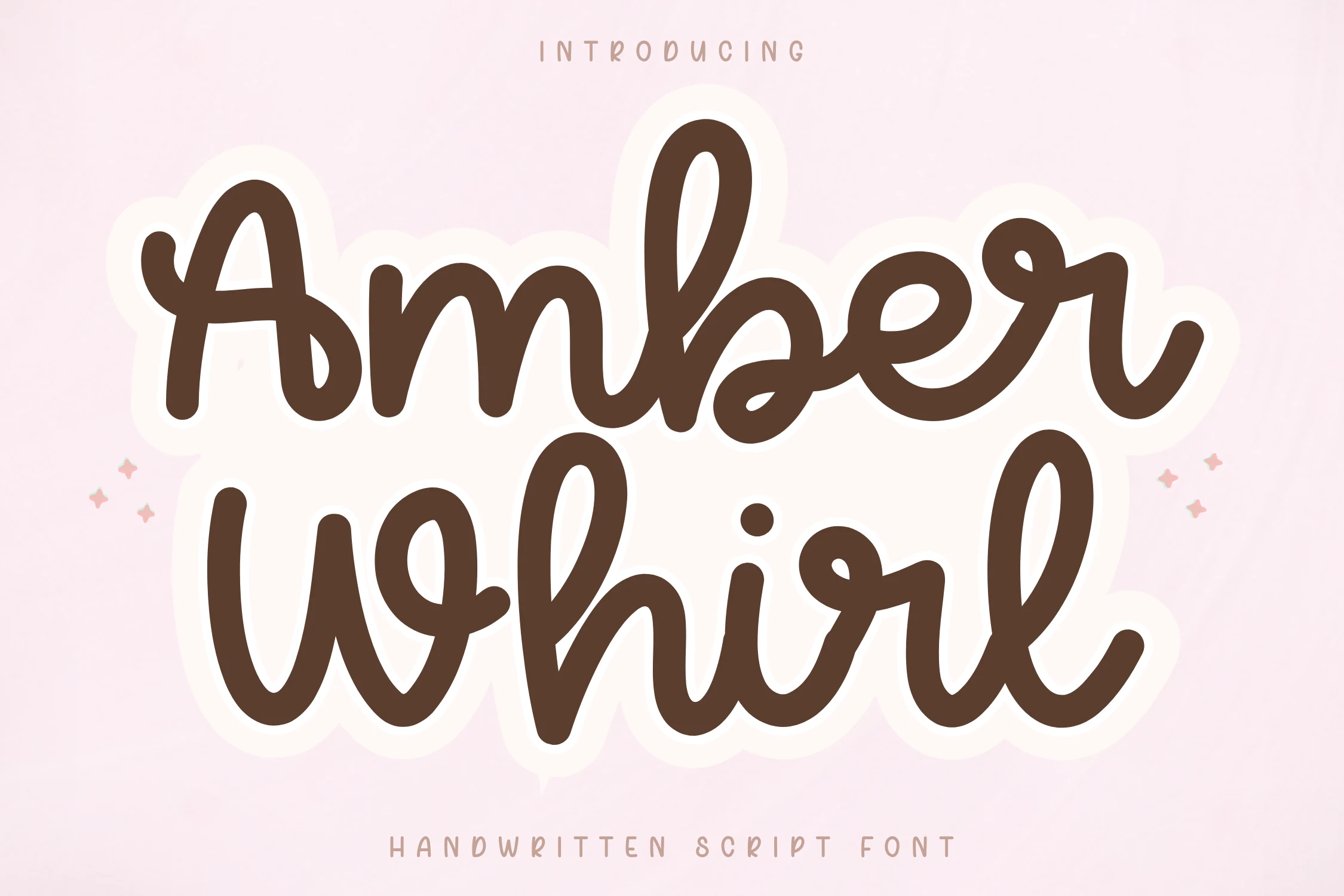 Amber Whirl Font preview with bold brown handwritten script lettering and soft rounded strokes