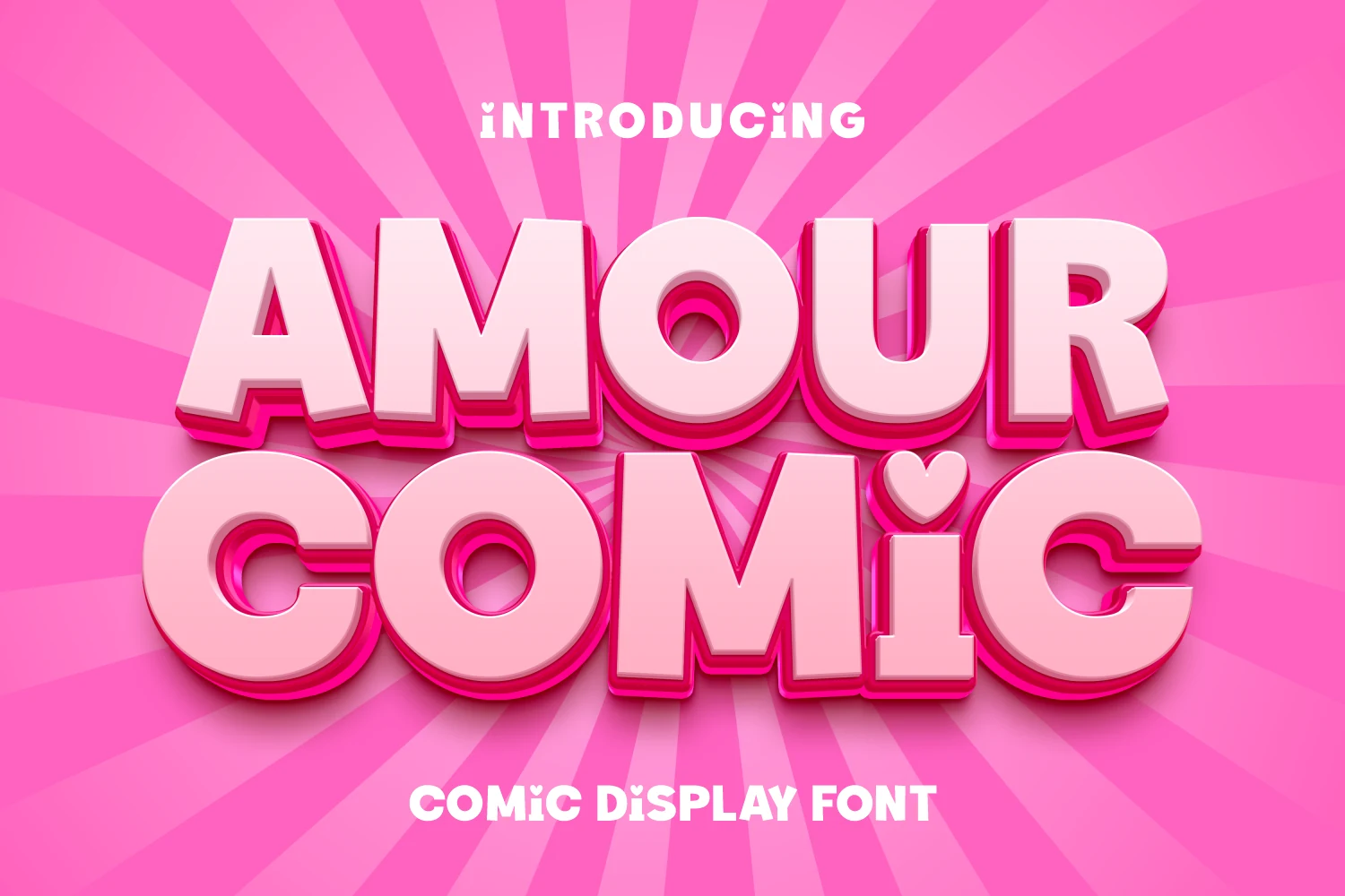 Amour Comic Font preview with pink rounded comic lettering