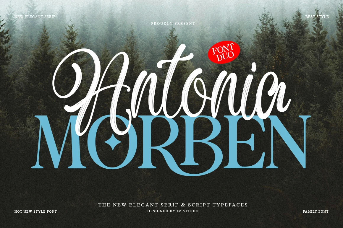 Antonia Morben Duo Font preview with script and serif lettering