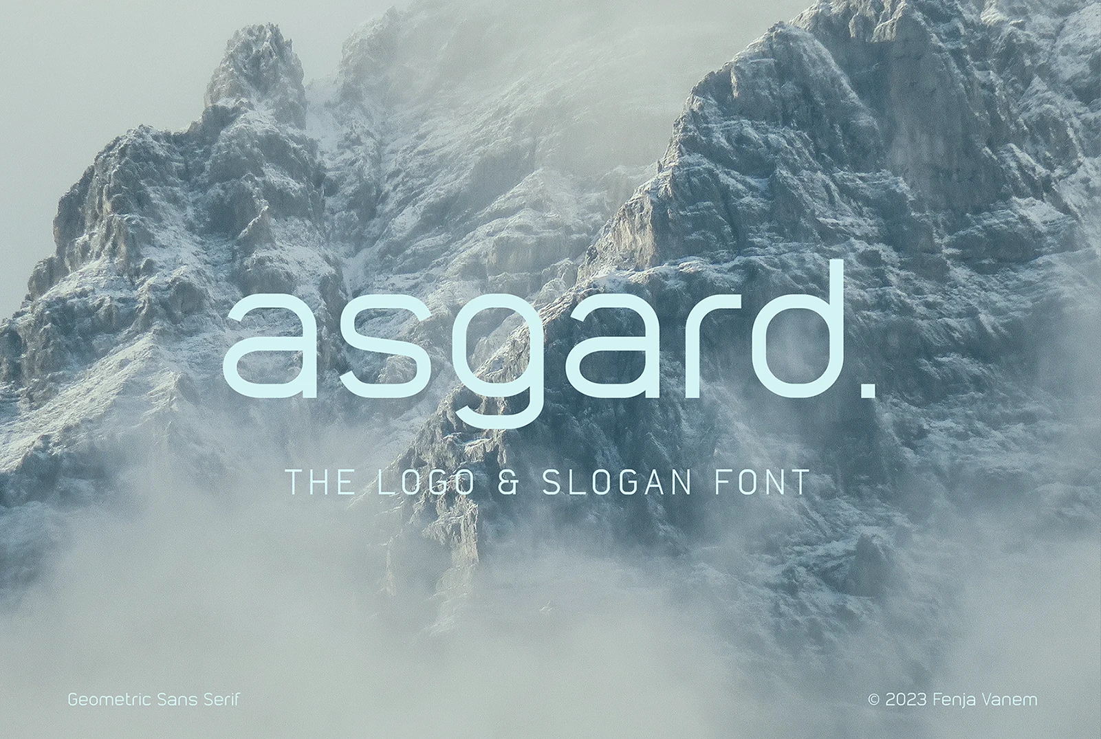 Asgard Font preview with pale geometric sans serif lettering for minimalist logo design
