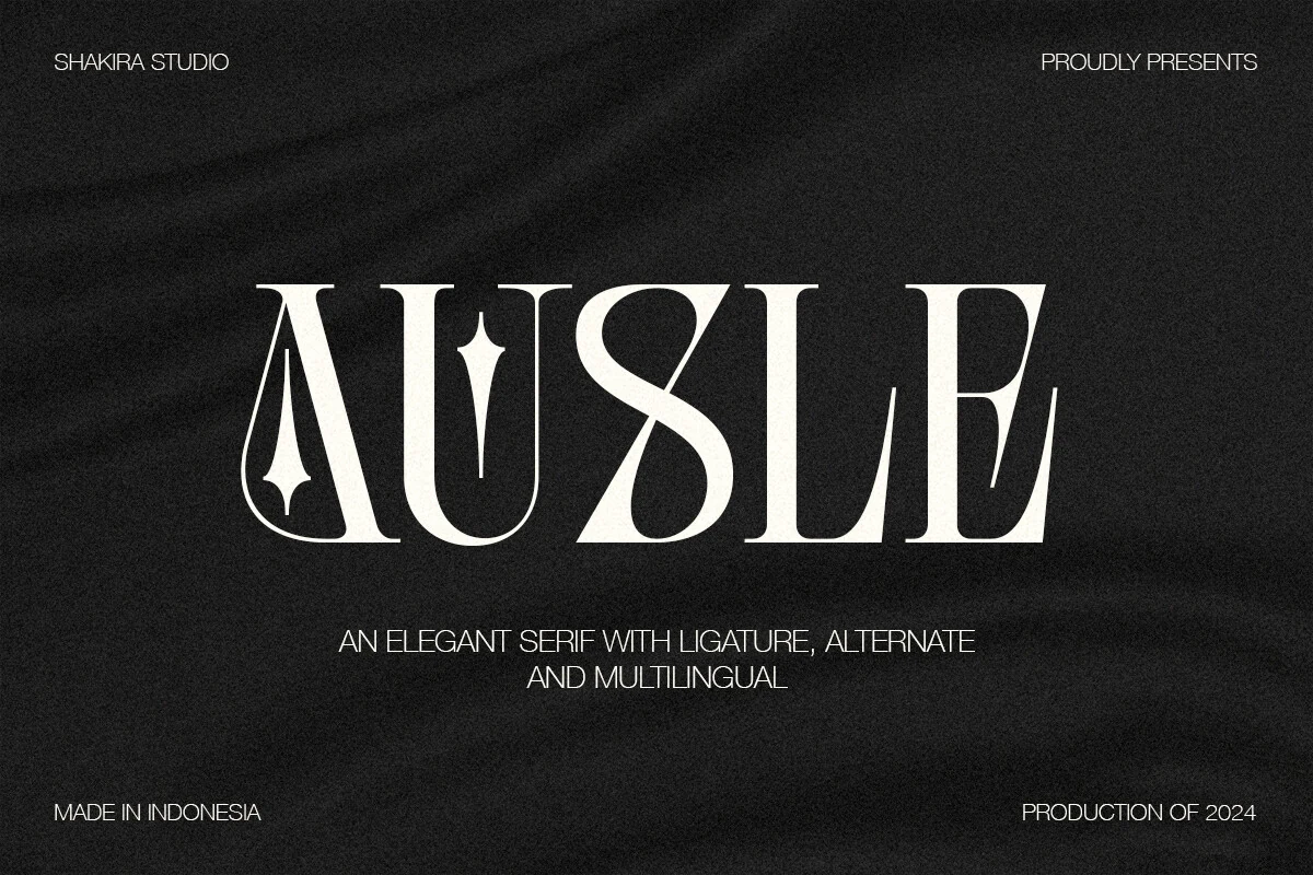 Ausle Font preview with high-contrast serif lettering, sharp serifs, and decorative alternates