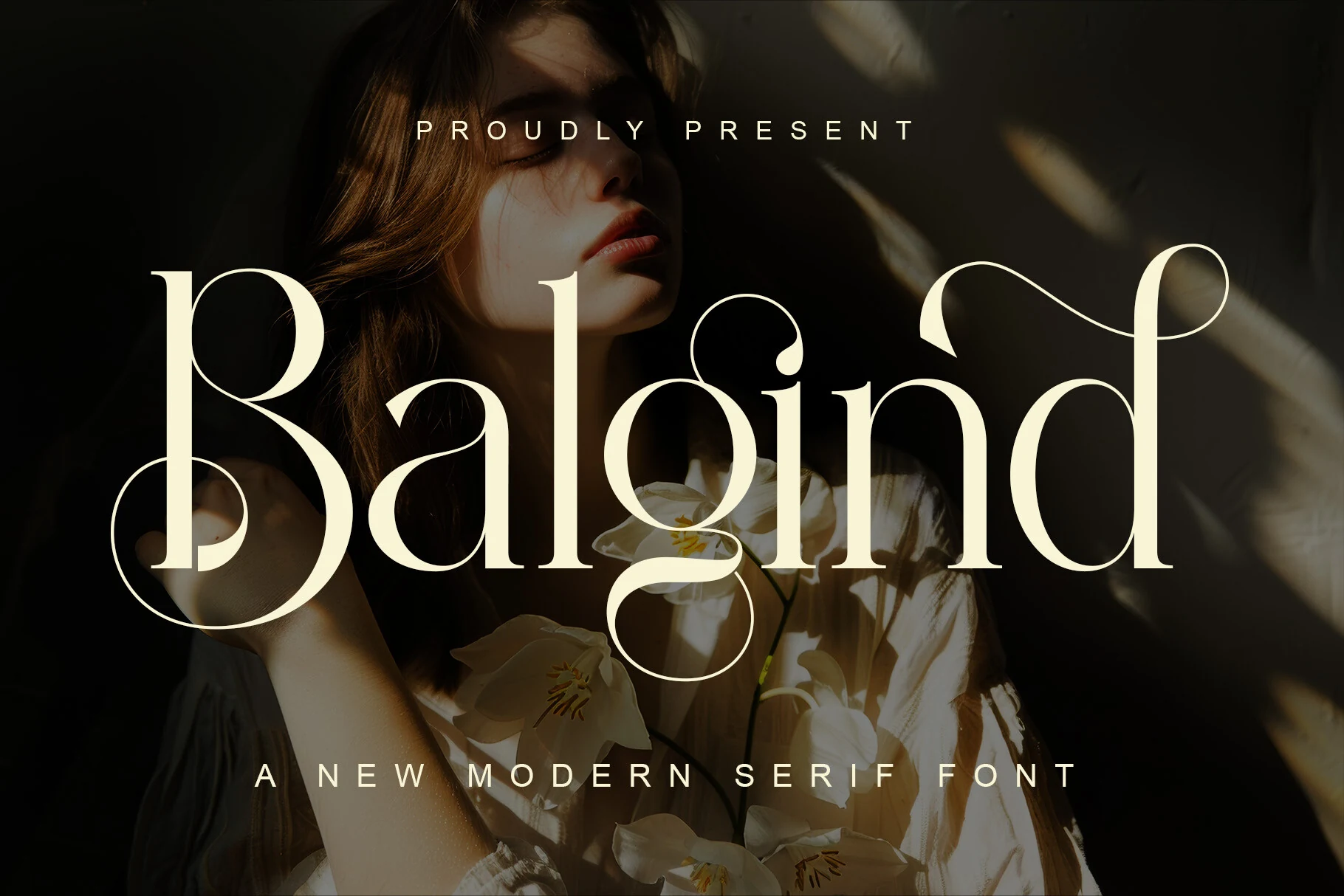 Balgind Modern Serif Font preview with elegant high-contrast serif lettering and flowing swash details