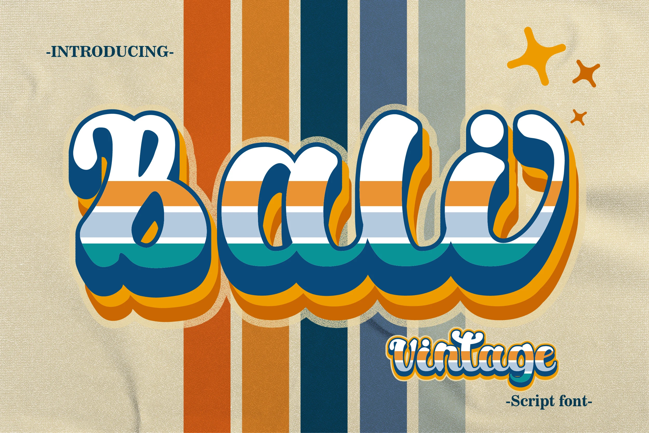 Bali Vintage Font preview with bold rounded retro script lettering