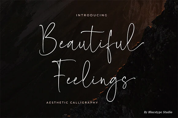 Beautiful Feelings Font preview with thin white handwritten script, tall loops, and delicate calligraphy strokes