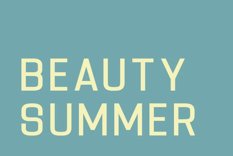Beauty Summer Font clean cream all-caps sans serif lettering on a muted teal background
