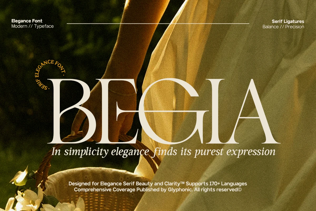 Begia Font preview with elegant high-contrast serif lettering for beauty branding