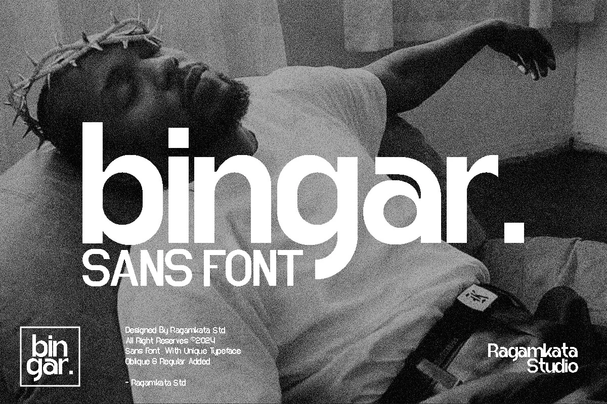 Bingar Font preview with smooth rounded lowercase sans serif lettering in white