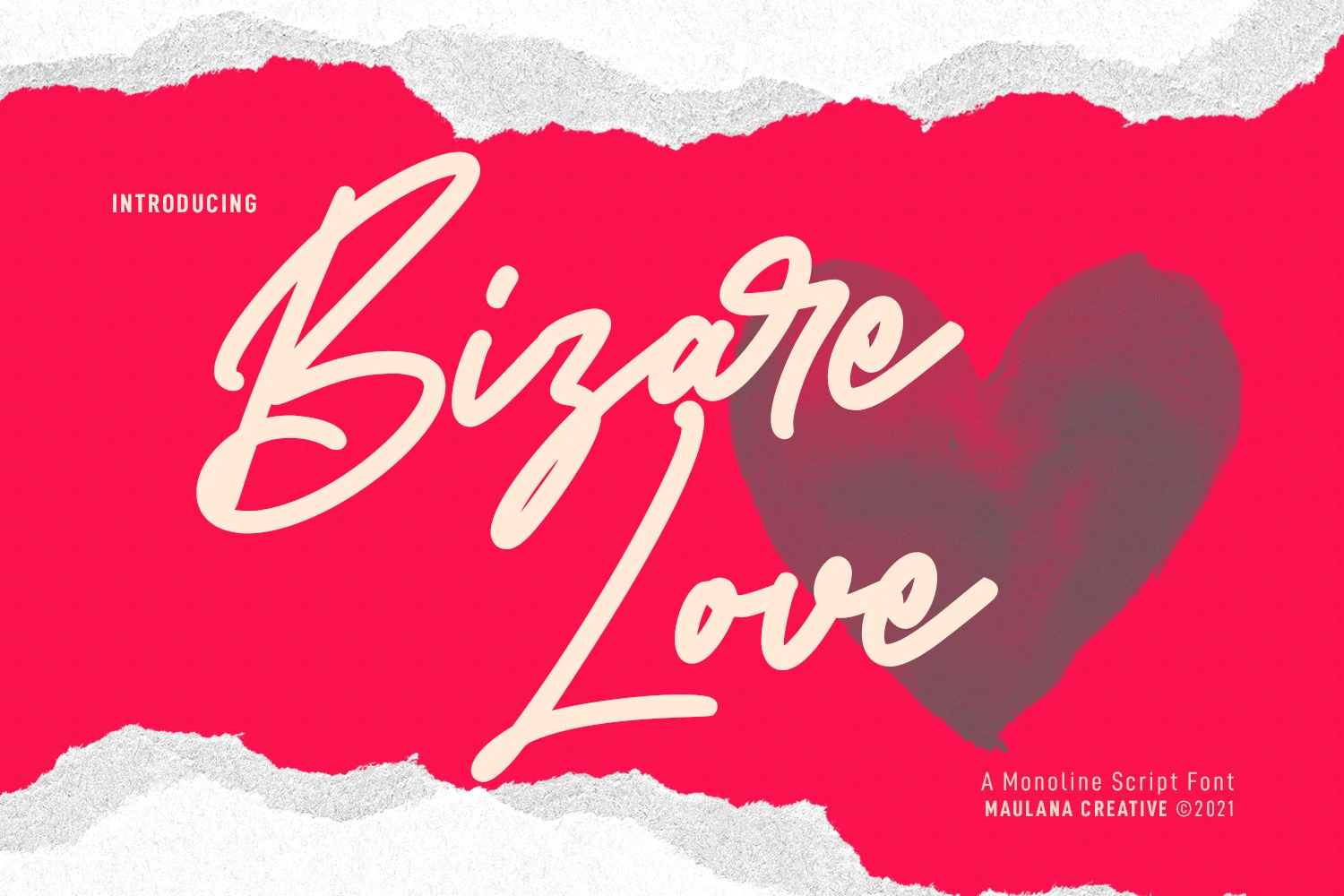 Bizare Love Monoline Script Font preview with cream casual monoline script lettering and long sweeping strokes