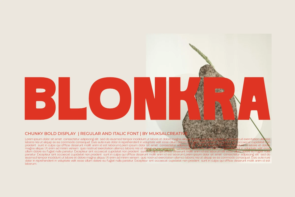 Blonkra Font preview with chunky red rounded display sans serif lettering