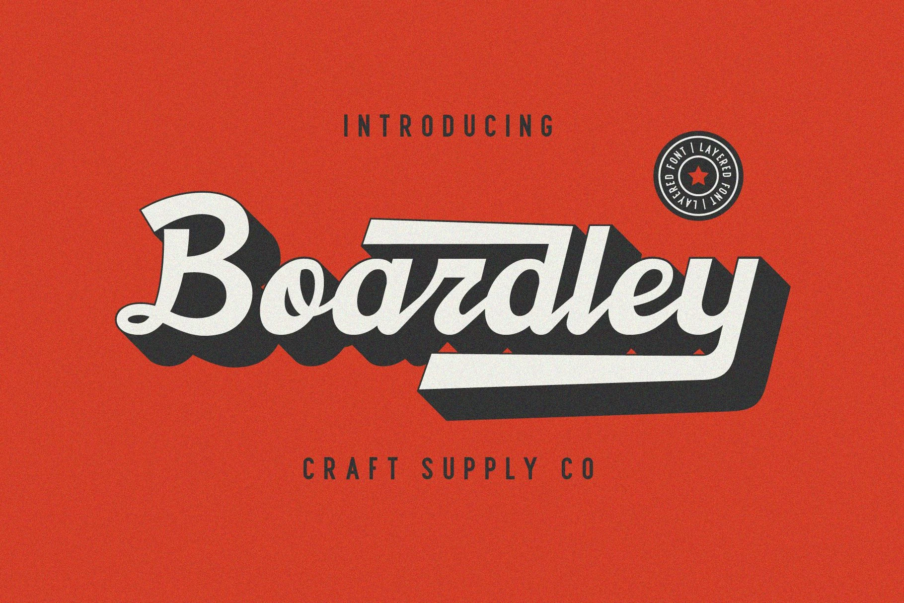 Boardley Script Font preview with bold layered script lettering, slanted shapes, and heavy shadow