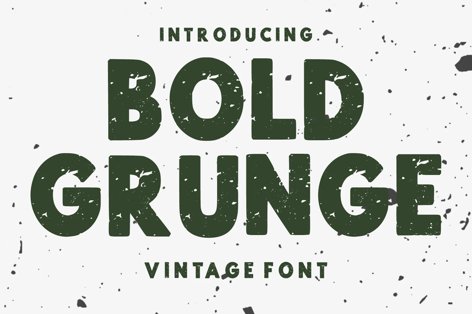 Bold Grunge Font preview with distressed heavy sans serif letters and rough texture