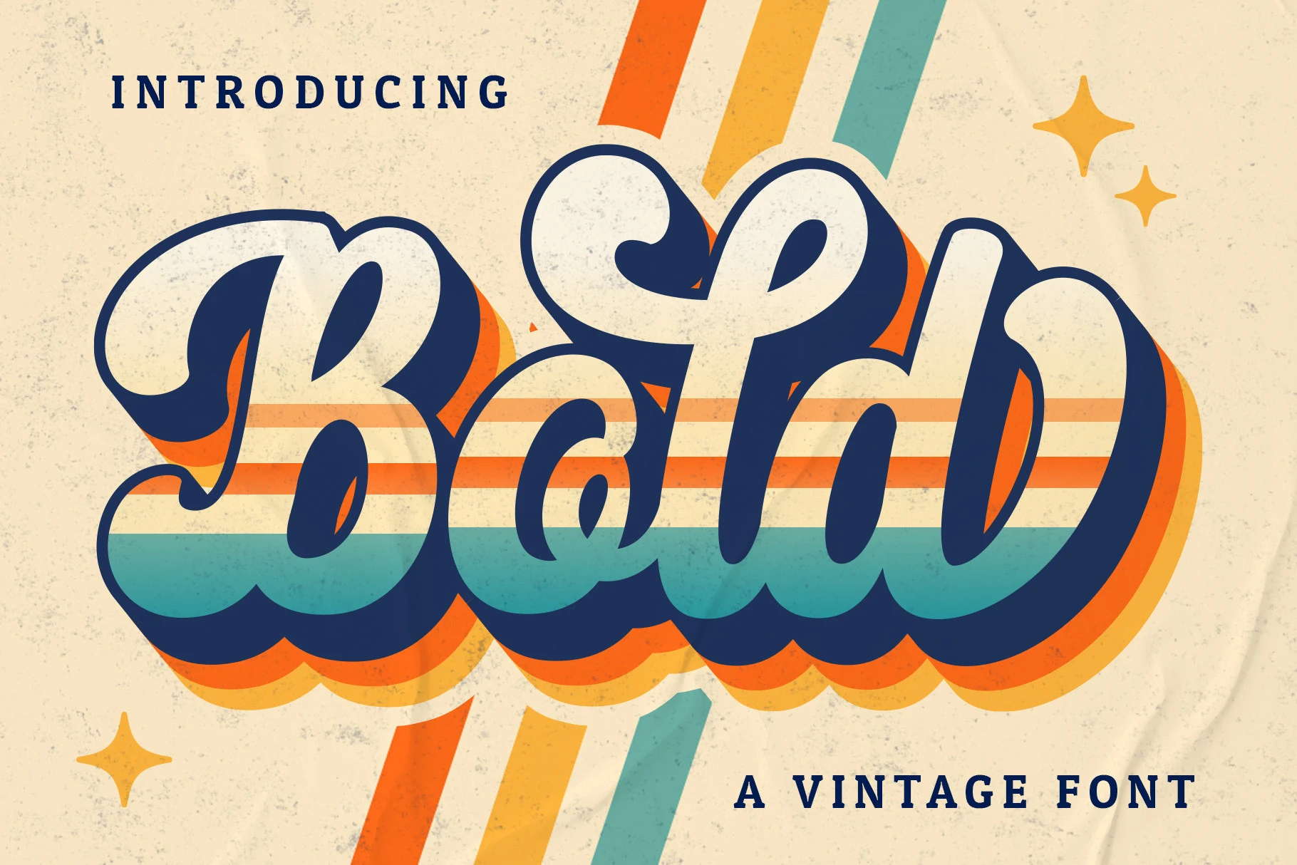 Bold Script Font preview with chunky blue vintage script lettering