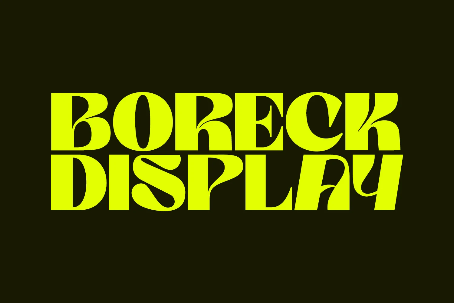 Boreck Display Font preview with neon high-contrast bold serif display lettering