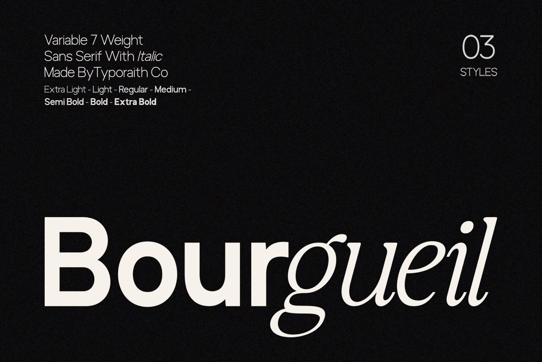 Bourgueil Font preview with bold sans serif and elegant italic lettering