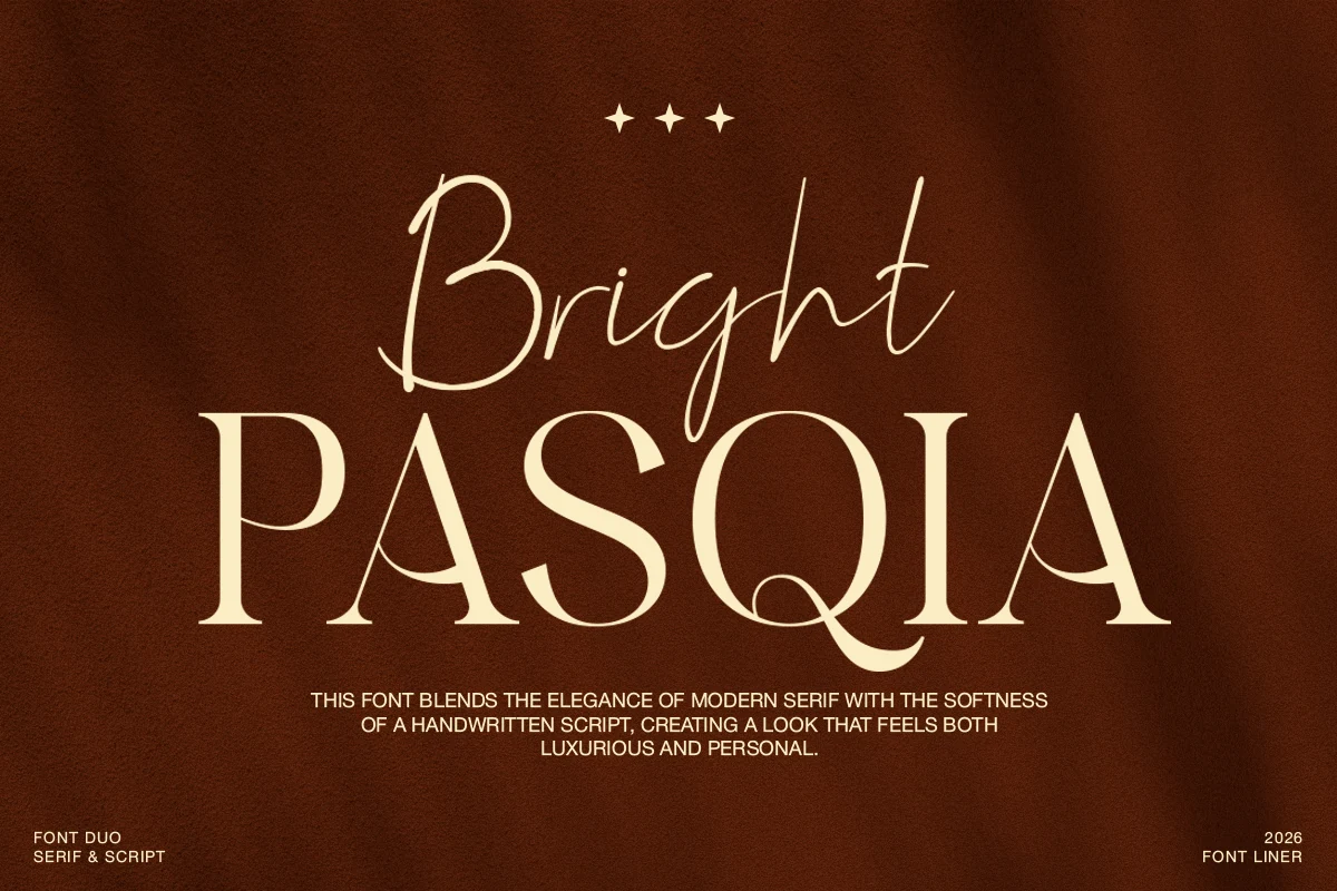 Bright Pasqia Font preview with elegant serif capitals and thin handwritten script lettering