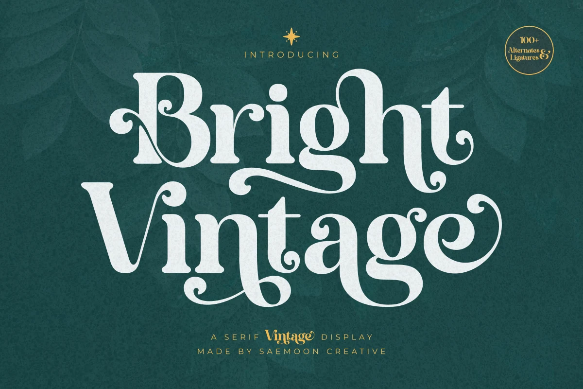 Bright Vintage Font preview with ornate white serif display lettering