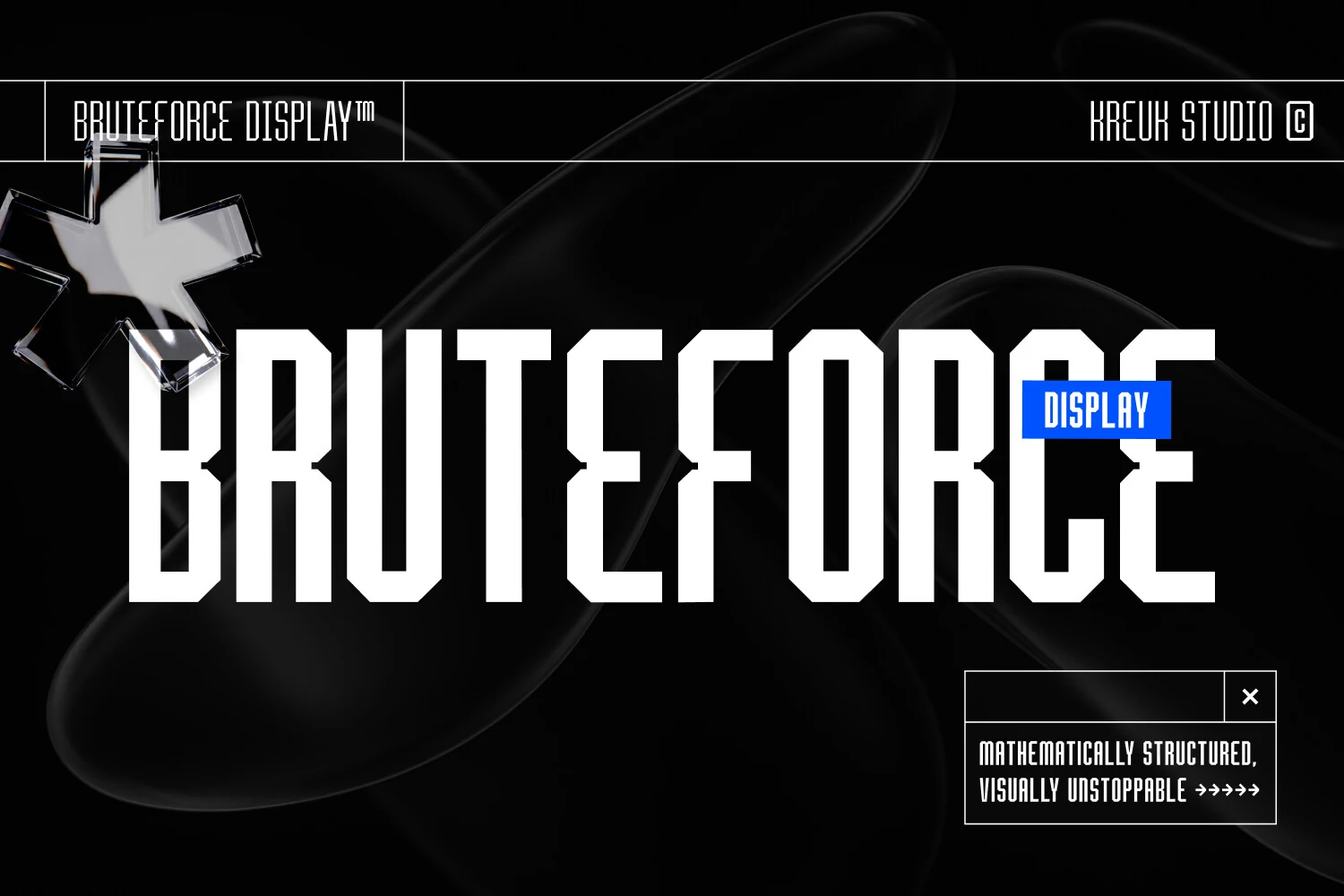 Bruteforce Display Font preview with tall angular geometric lettering