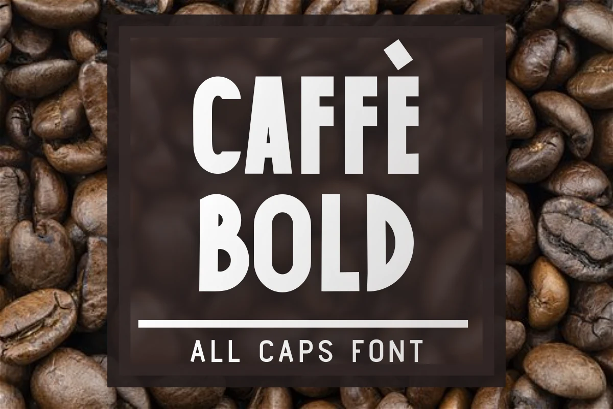 Caffe Bold Font preview with tall white all-caps sans serif lettering