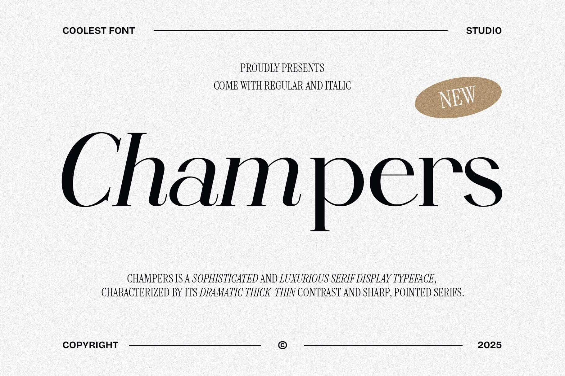 Champers Font preview with elegant high-contrast serif lettering and italic display style