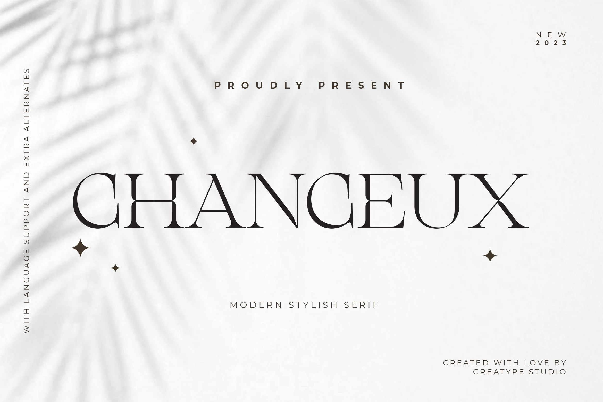 Chanceux Modern Stylish Serif Font preview with thin high-contrast serif lettering and elegant wide capitals