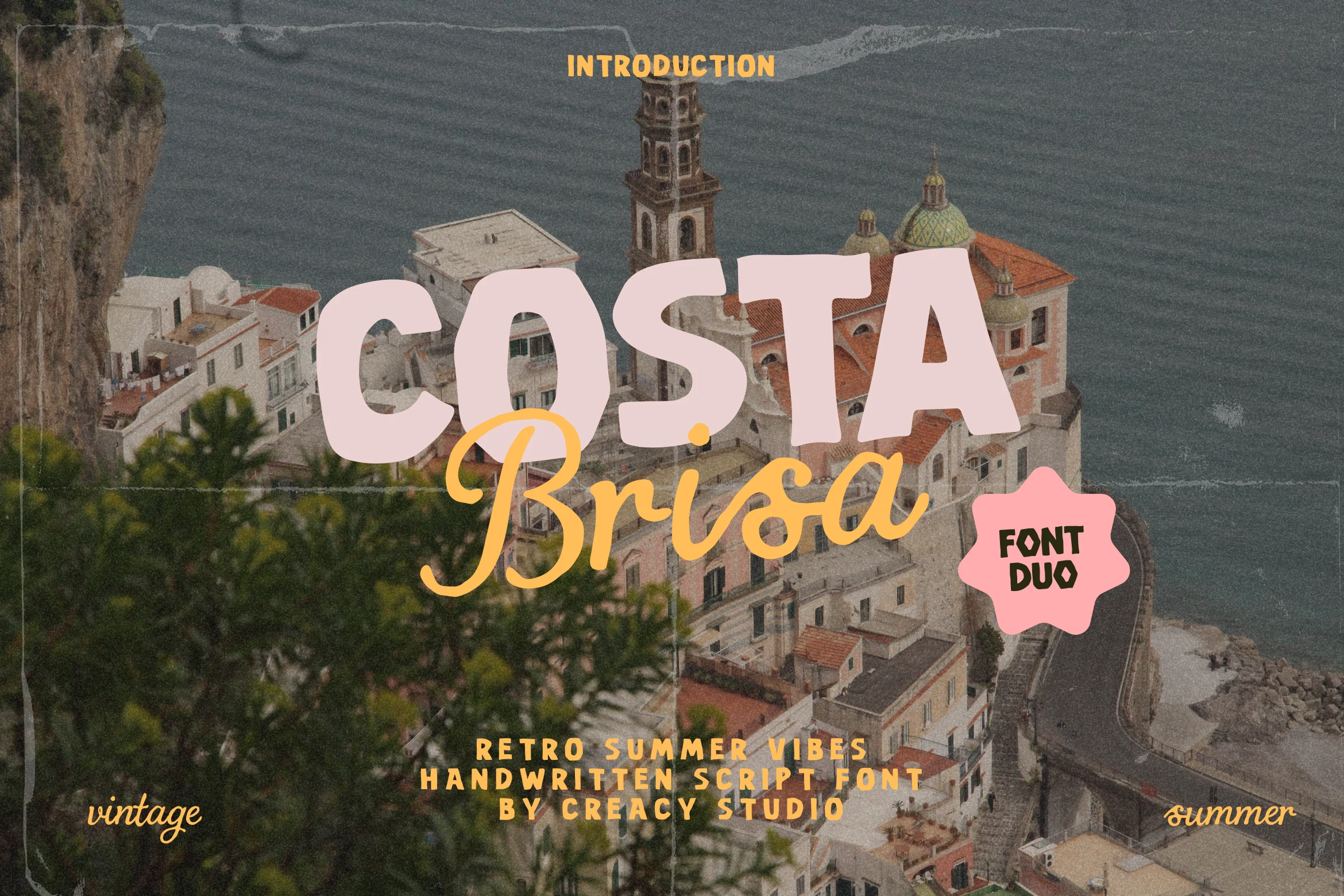 Costa Brisa Duo Font preview with chunky retro sans and flowing script lettering