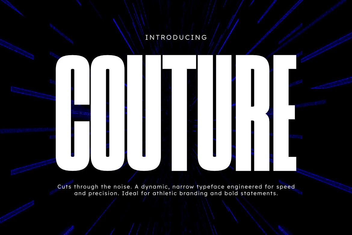 Couture Font preview with tall condensed uppercase sans serif lettering