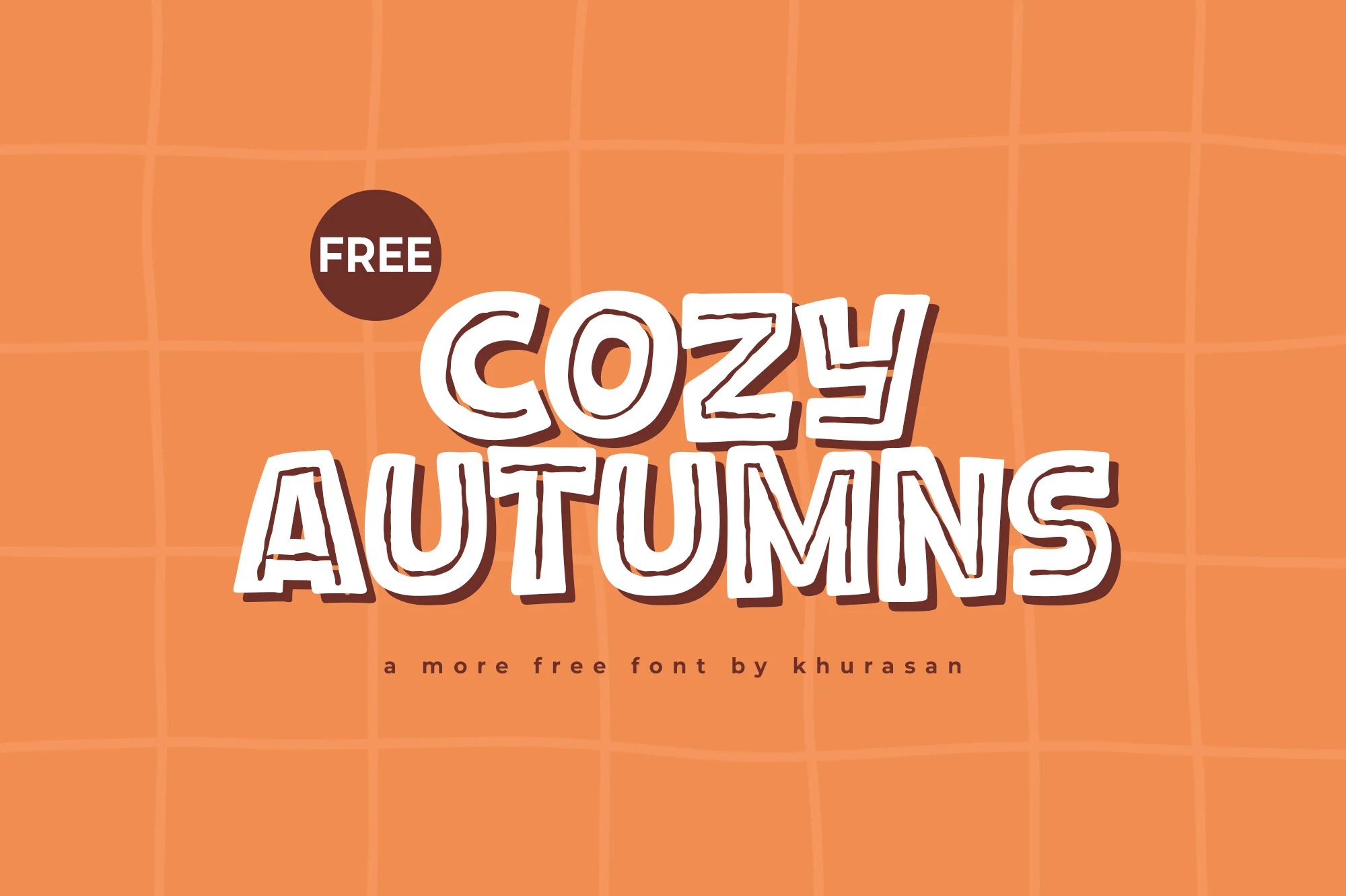 Cozy Autumns Font preview with chunky white outlined display letters and rough hand-drawn inner strokes