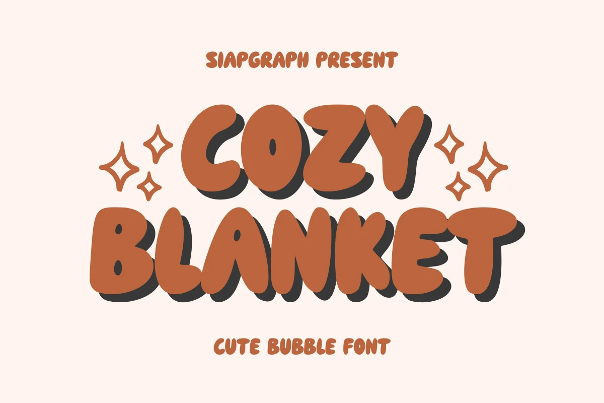Cozy Blanket Font preview with chunky brown bubble letters and bold shadowed display style