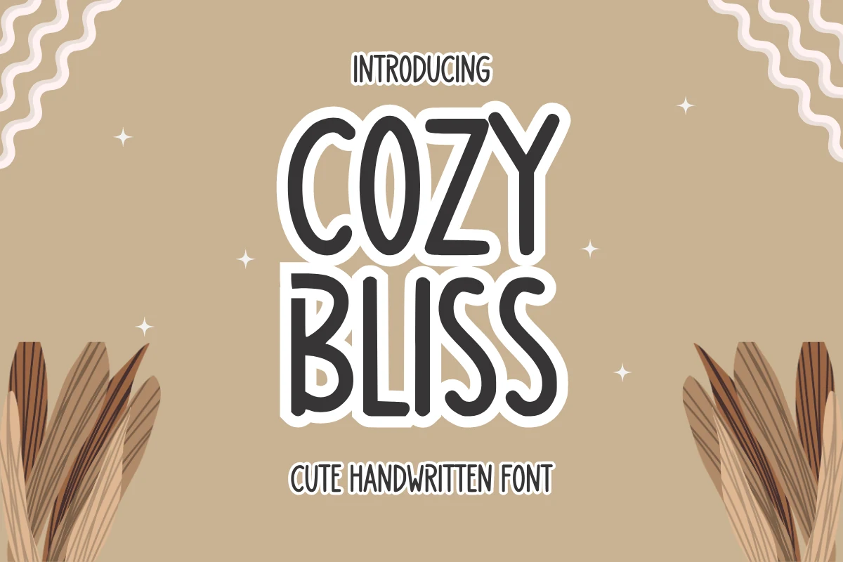 Cozy Bliss Font preview with bold rounded handwritten lettering and white outline