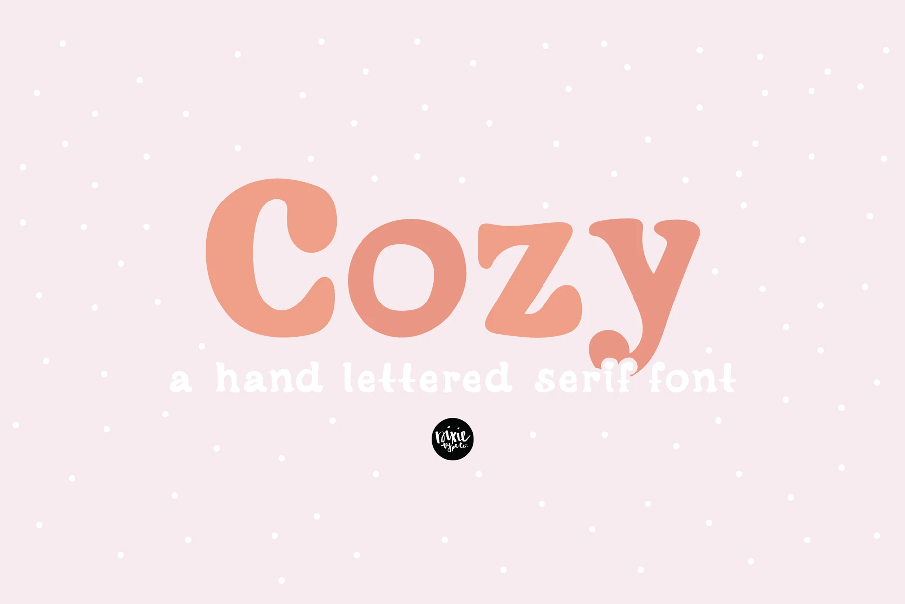 Cozy Font preview with chunky peach hand-lettered serif letters