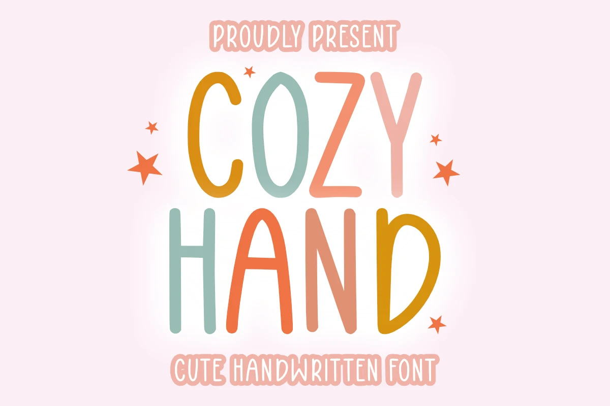 Cozy Hand Font preview with tall pastel handwritten letters and rounded strokes