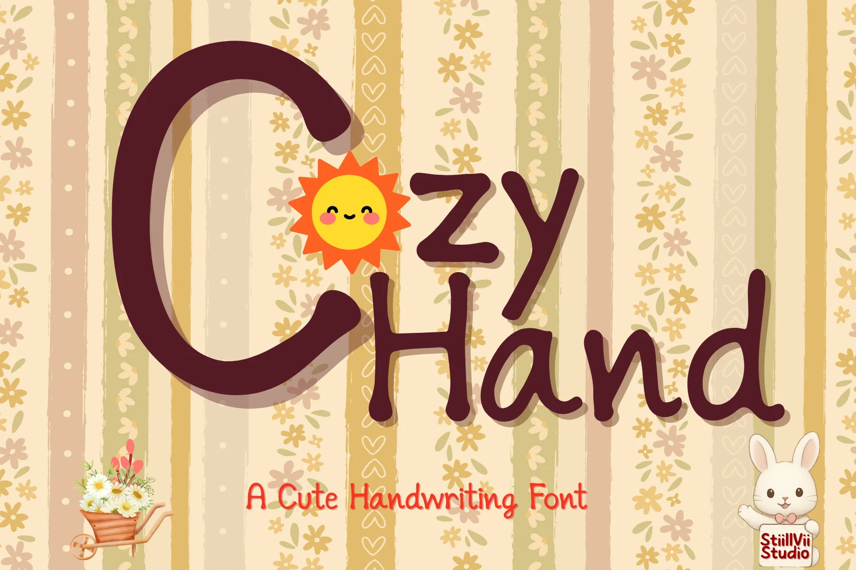 Cozy Hand Font preview with tall pastel handwritten letters and rounded strokes