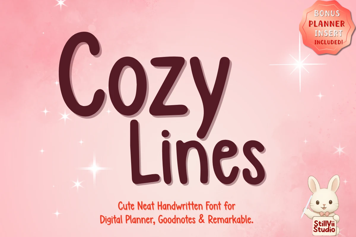 Cozy Lines Font preview with rounded neat handwritten lettering for Cozy Fonts