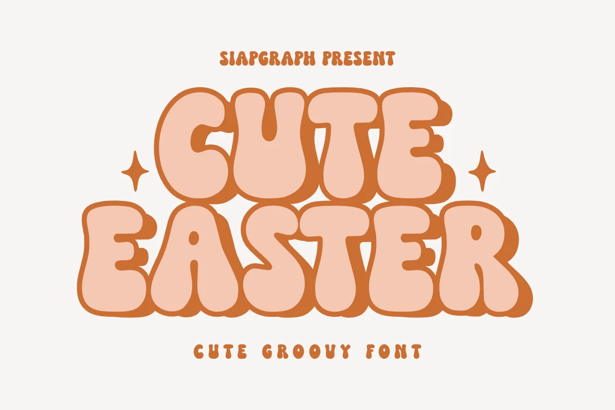 Cute Easter Font preview with chunky peach groovy letters and orange outline