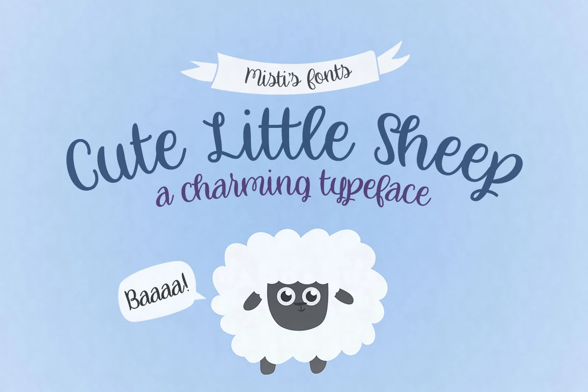 Cute Little Sheep Font preview with smooth blue cursive script lettering
