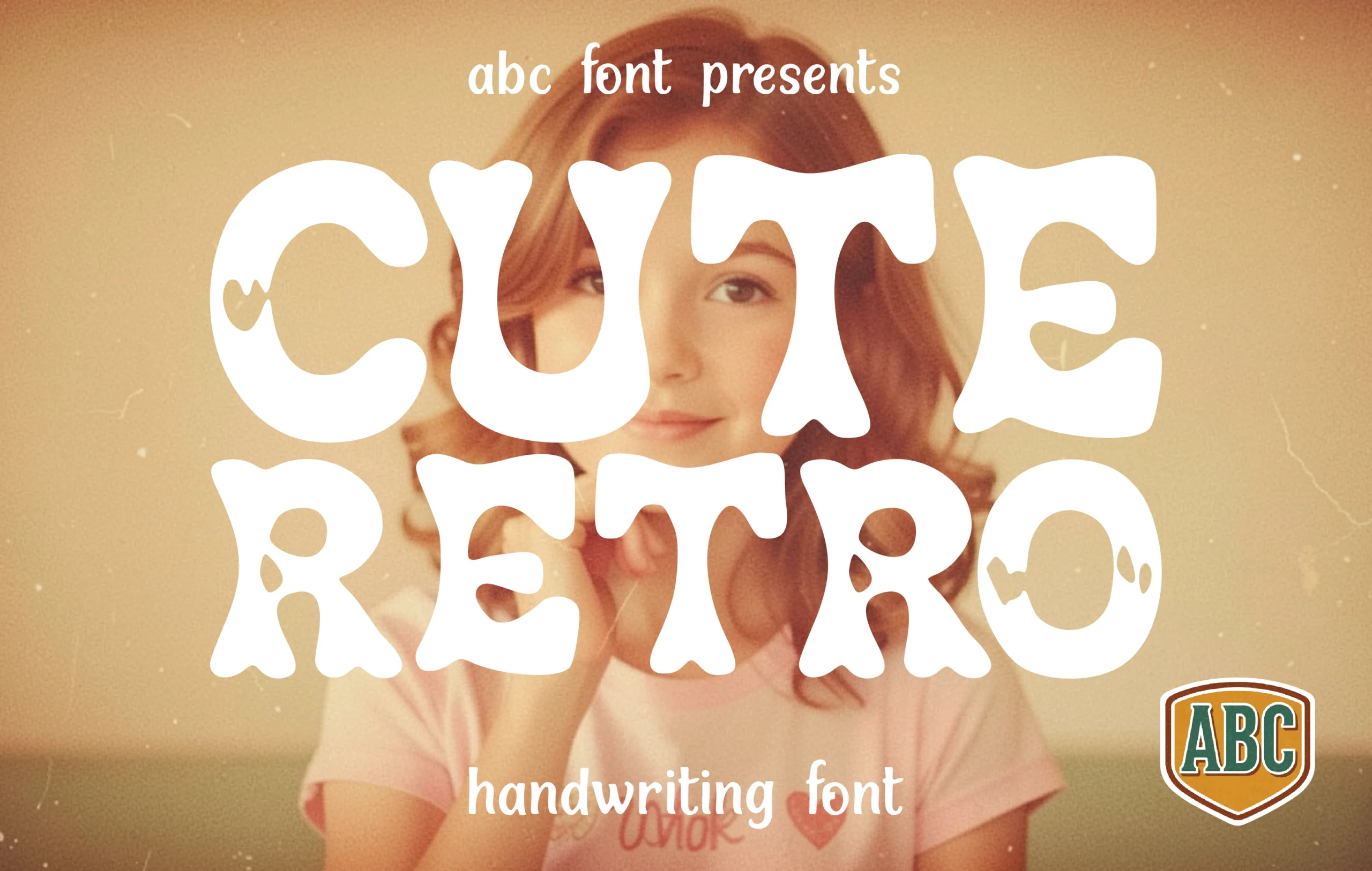 Cute Retro Font preview with white bubbly retro letters and soft rounded shapes