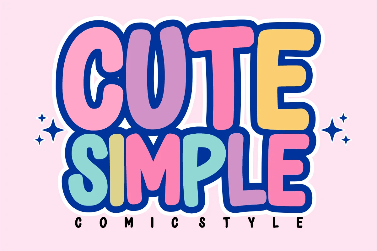 Cute Simple Font preview with chunky colorful bubble lettering and thick outline