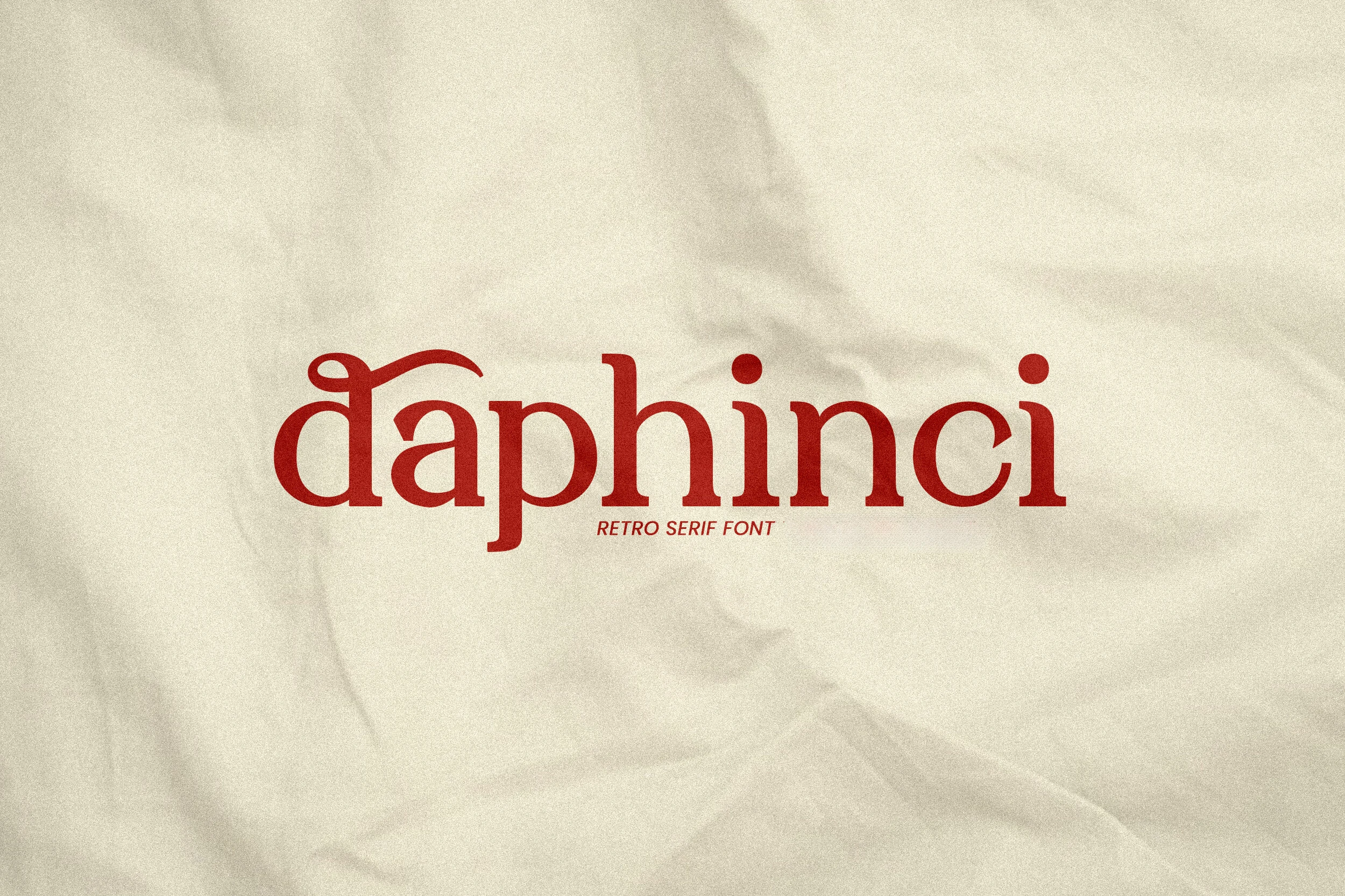 Daphinci Font preview with red retro serif letters, soft curves, and a looping initial d