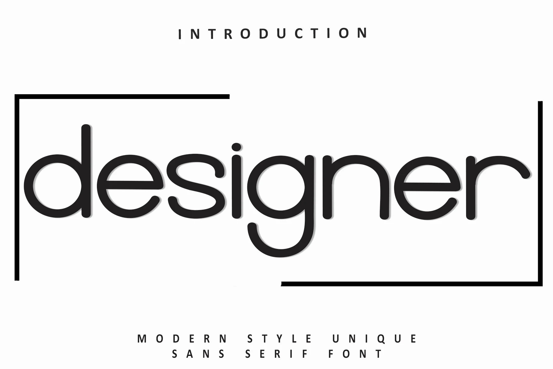 Designer Font preview with rounded black modern sans serif lettering