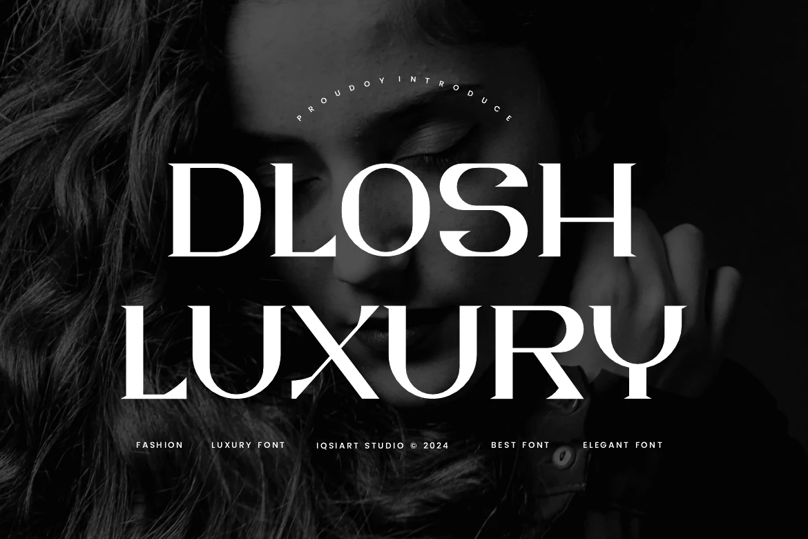 Dlosh Luxury Font preview with bold high-contrast uppercase display lettering