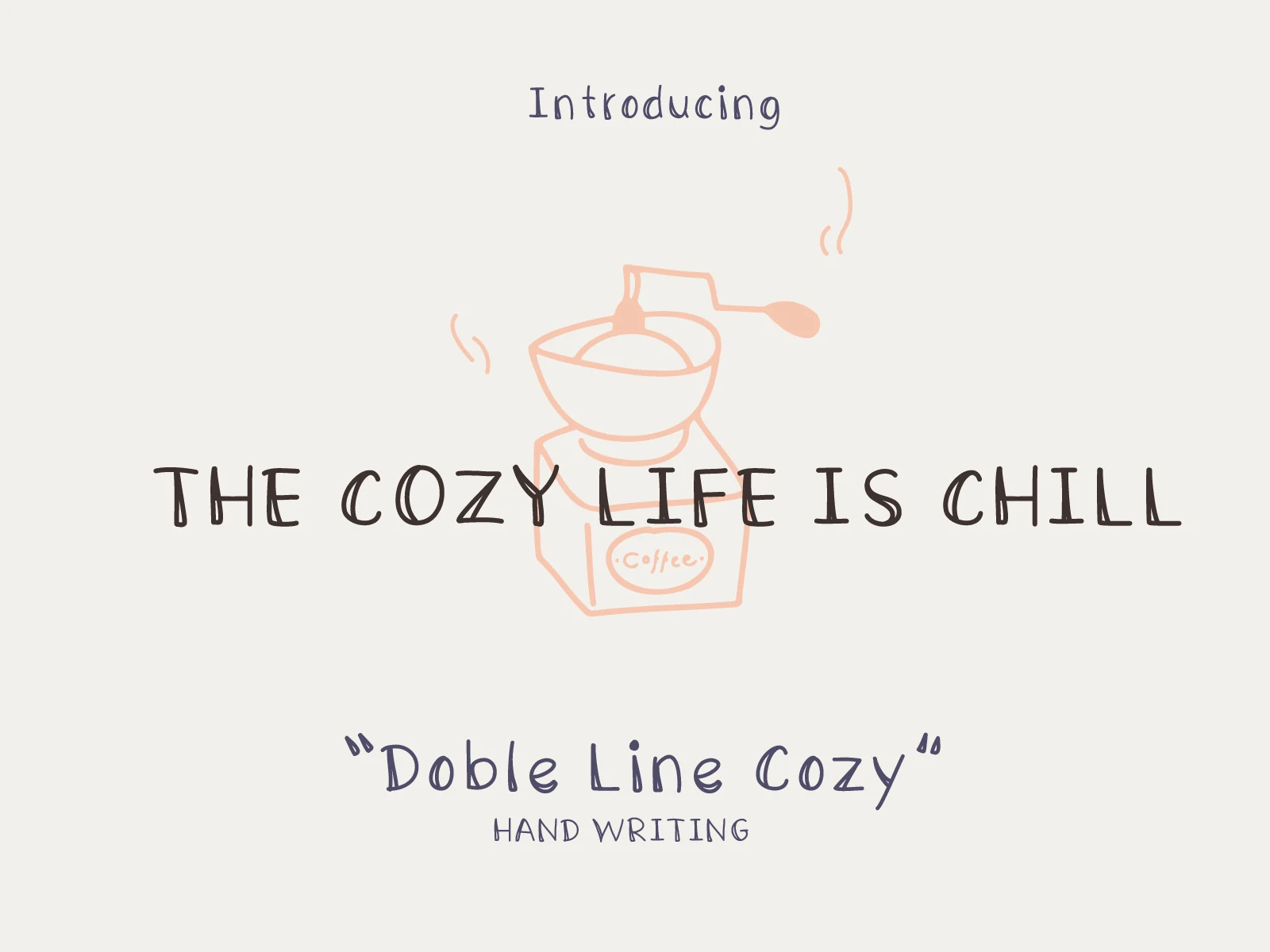 Double Line Cozy Font preview with thin handwritten lettering in dark brown and soft purple