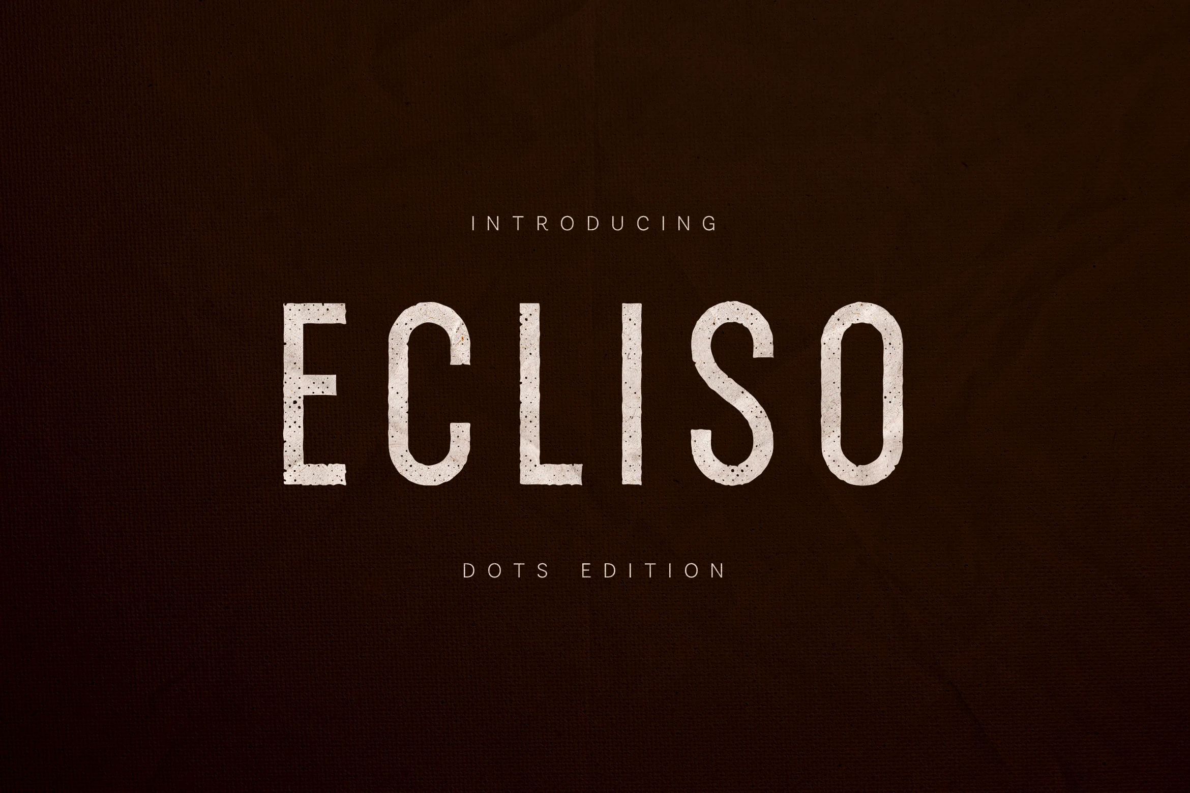 Ecliso Font preview with textured white uppercase sans serif lettering