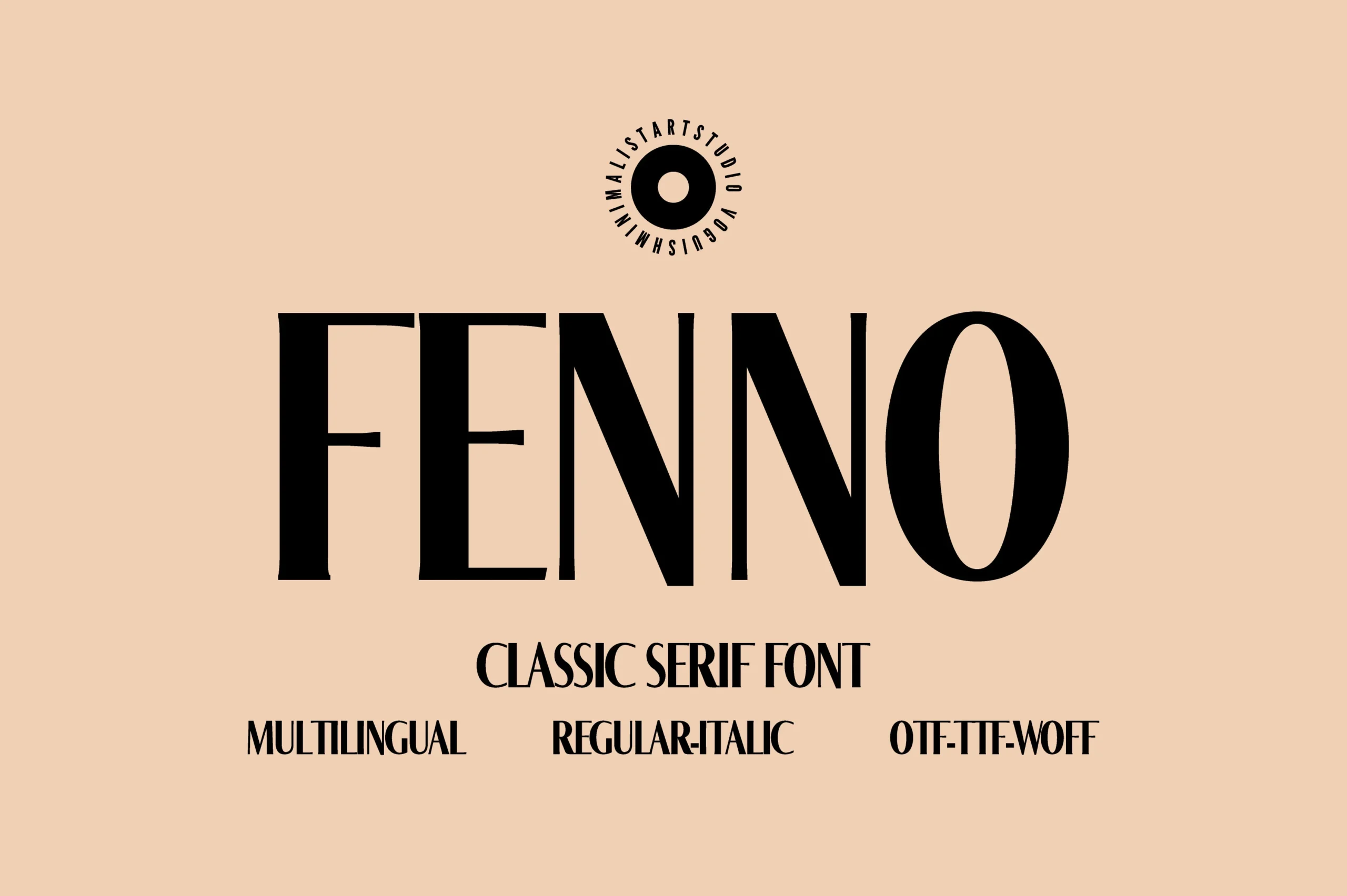 Fenno Font preview with tall high-contrast black serif lettering for modern branding
