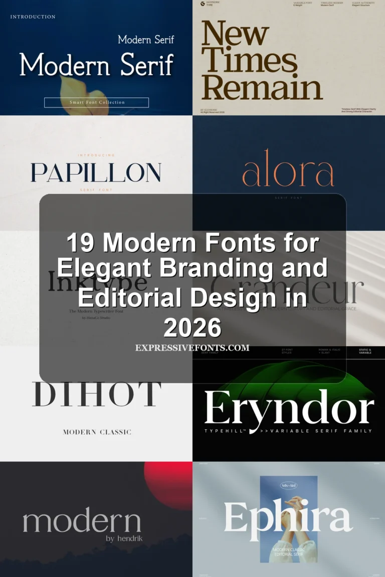 Modern Fonts collection preview with elegant serif lettering, high-contrast type, and refined editorial font styles