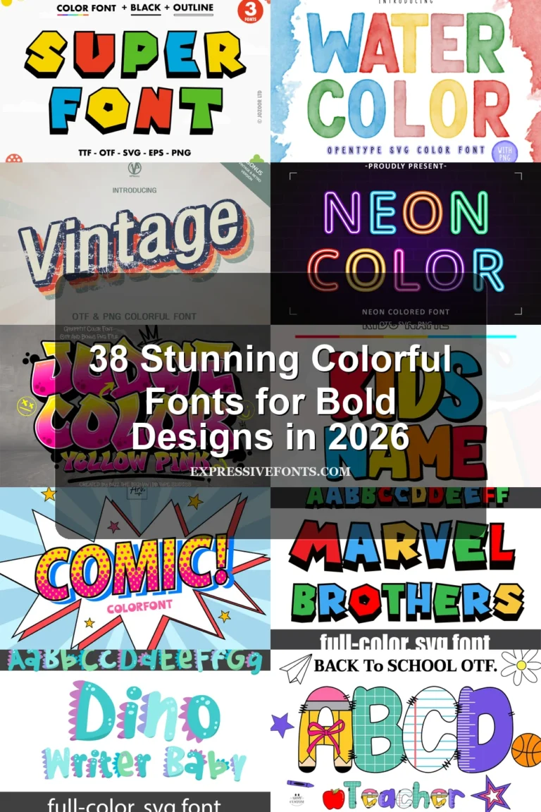 Colorful Fonts cover preview with bright graffiti, bubble, retro, school, and cartoon lettering styles