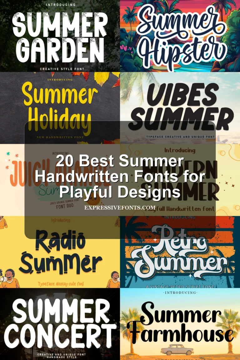 Featured image showing previews of summer handwritten fonts from the article with the title 20 Best Summer Handwritten Fonts for Playful Designs.