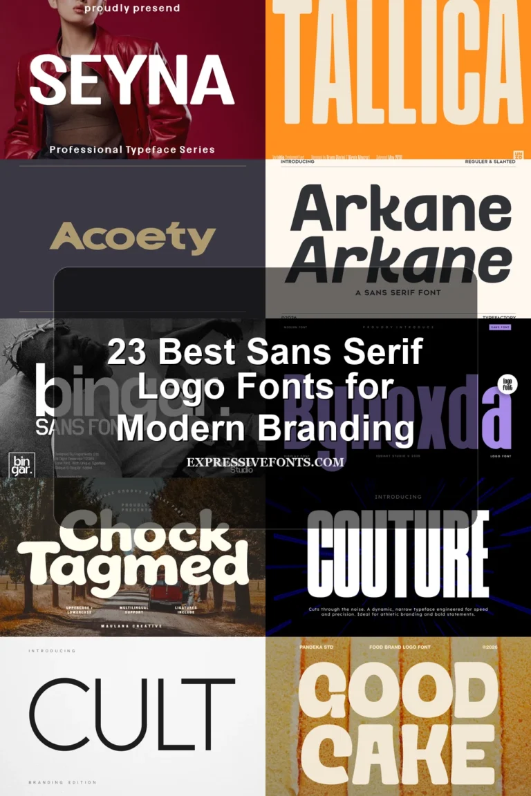 Cover image with previews of fonts from 23 Best Sans Serif Logo Fonts for Clean Modern Branding