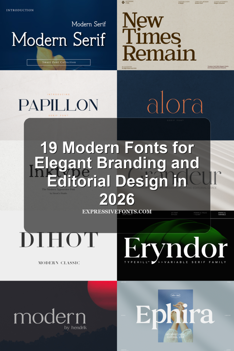 Minimalist Fonts 2026 preview with clean geometric sans serif, refined serif, and modern display lettering