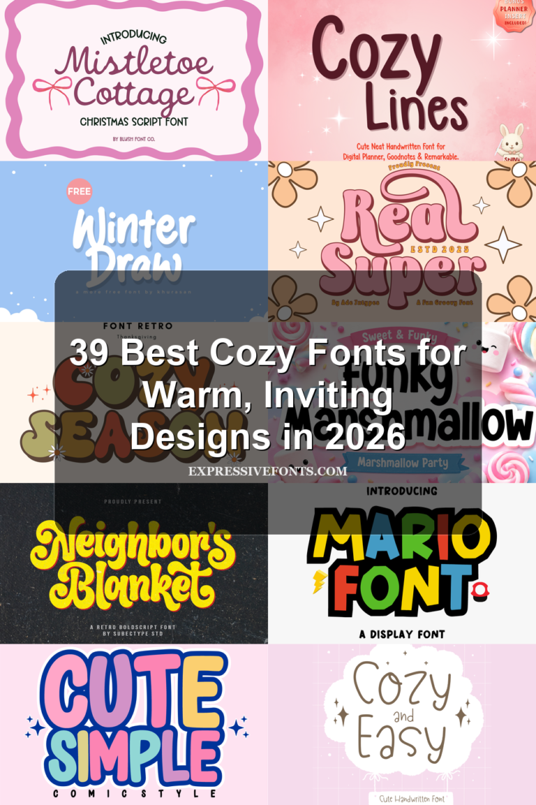 Cozy Fonts cover preview with warm handwritten scripts, rounded display lettering, bubble fonts, and soft retro typography