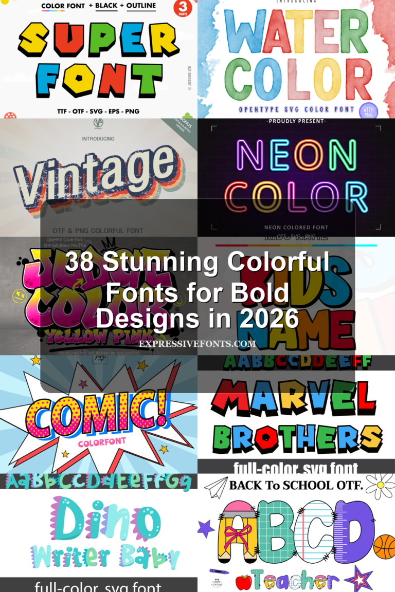 Colorful Fonts cover preview with bright graffiti, bubble, retro, school, and cartoon lettering styles